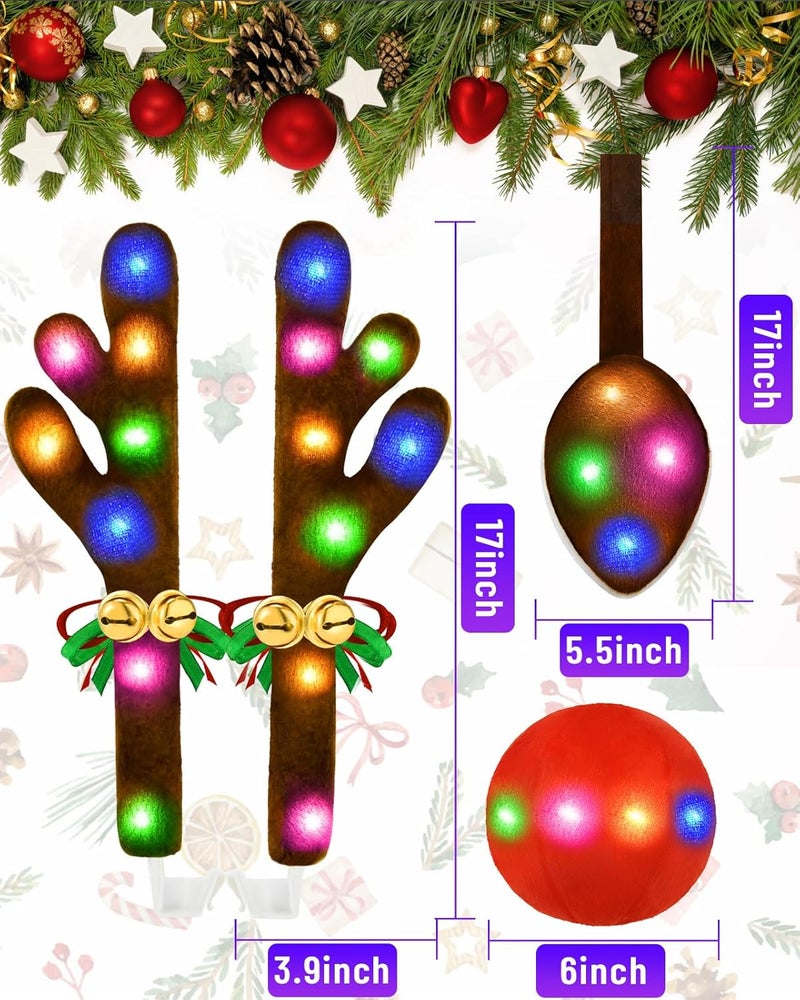 Dergo Christmas Reindeer Antlers Car Decoration Kit, LED Multicolor Lights Nose Vehicle with Jingle Bells Rudolph, Auto Holiday Accessories for SUV Van Truck Decor - Image 5
